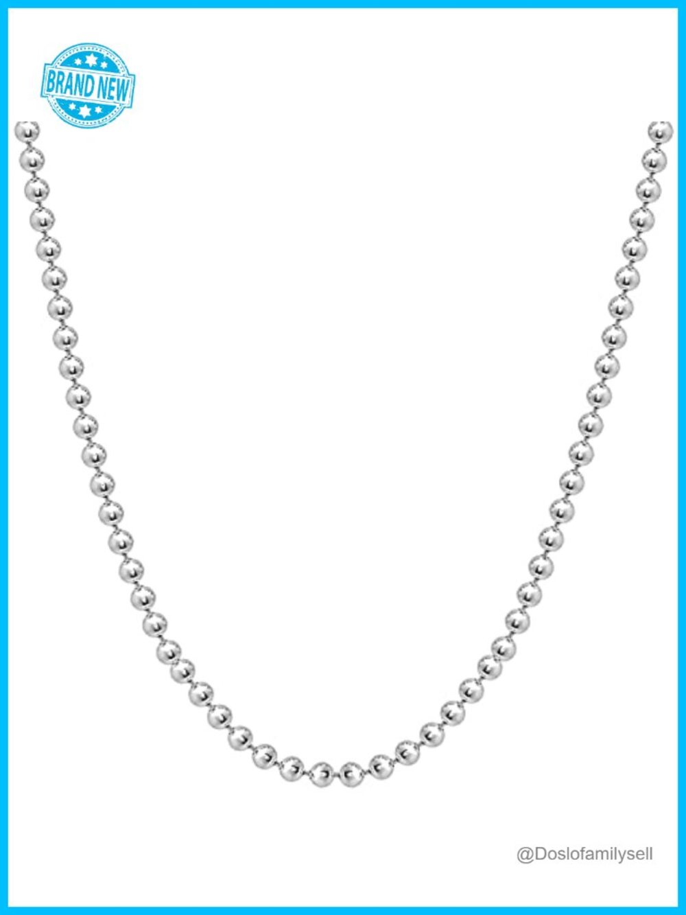 Sterling Silver Italian Bead Ball Dog Tag Chain Necklace Lobster Clasp